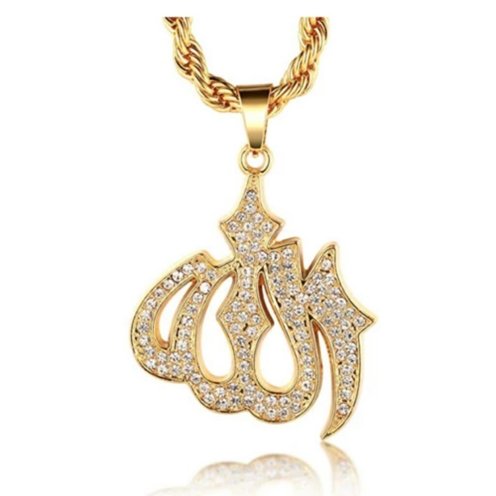 Muslim Jewelry Gold Allah Necklace Diamond Chain